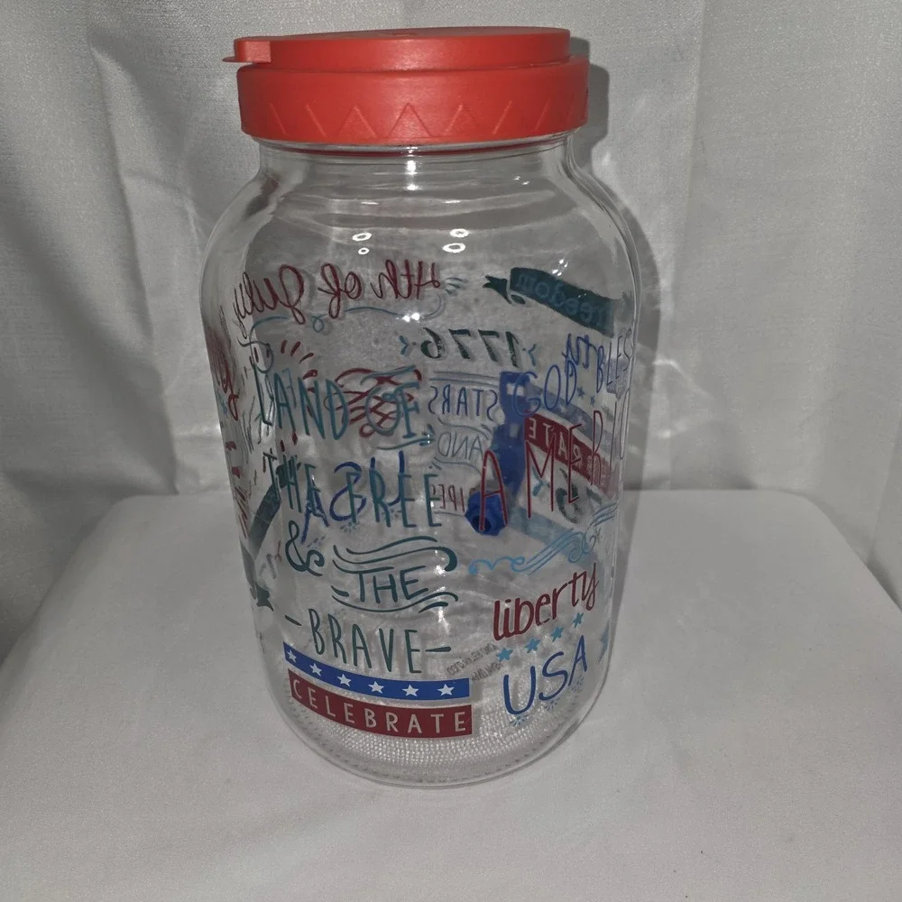 Americana Patriotic‎ Glass Drink Dispenser 1776 Red White Blue 250th Anniversary